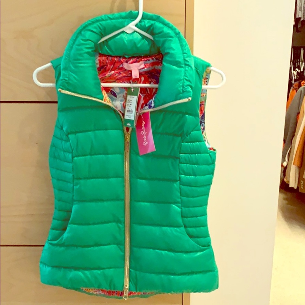 Lilly Pulitzer green Allie Puffer vest, XS, NWT!